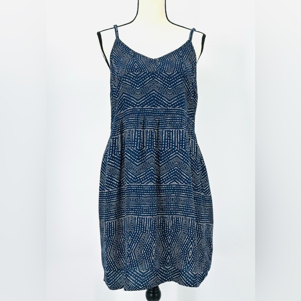 RVCA Nolan Dress Sleeveless Navy Blue Geometric Print Women's Size 10 Relaxed
